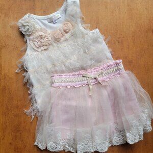 BABY SARA TWO PIECE LACE AND TULLE TODDLER 3T SHIRT/SHORT SET